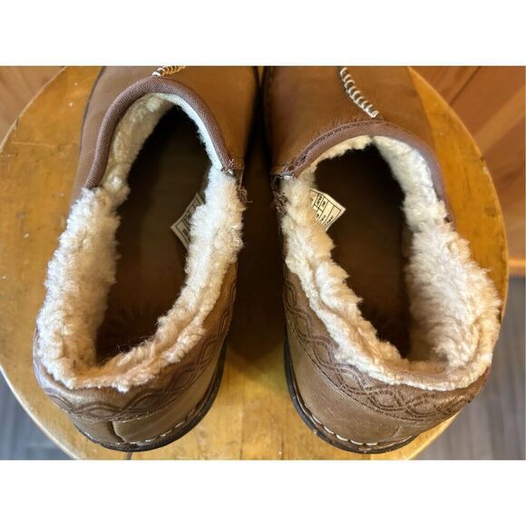 Ugg  Womens Brown Leather Sheepskin  Slip On Fur Trim Size 7 - Picture 5 of 11